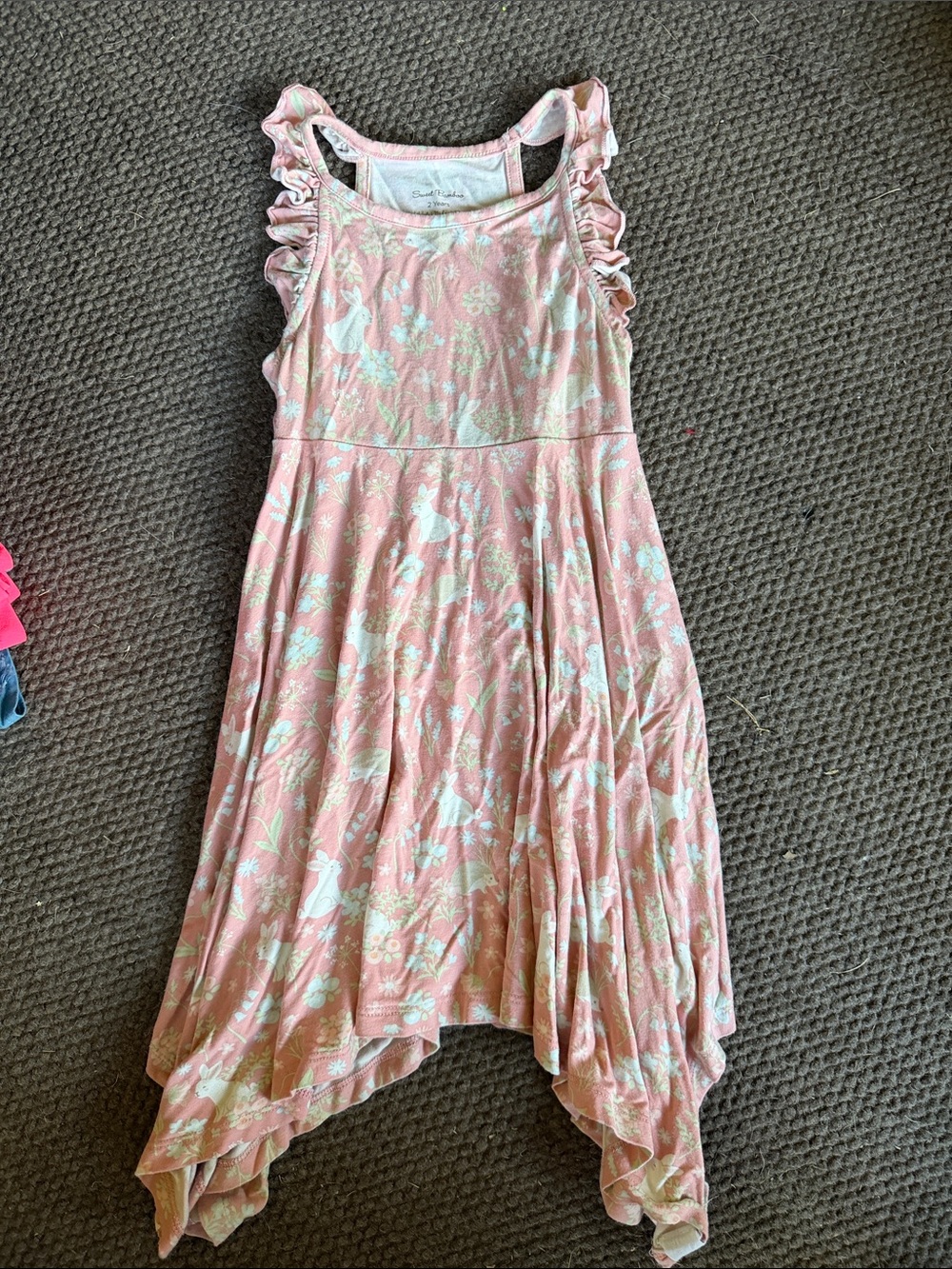 Little Girls Pink Floral Handkerchief-Hem Casual Dress